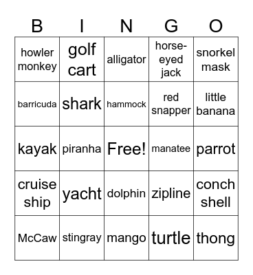 Beach Bingo Card