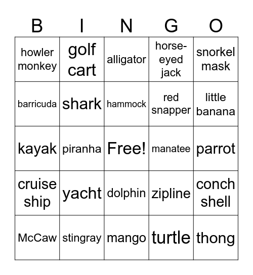 Beach Bingo Card