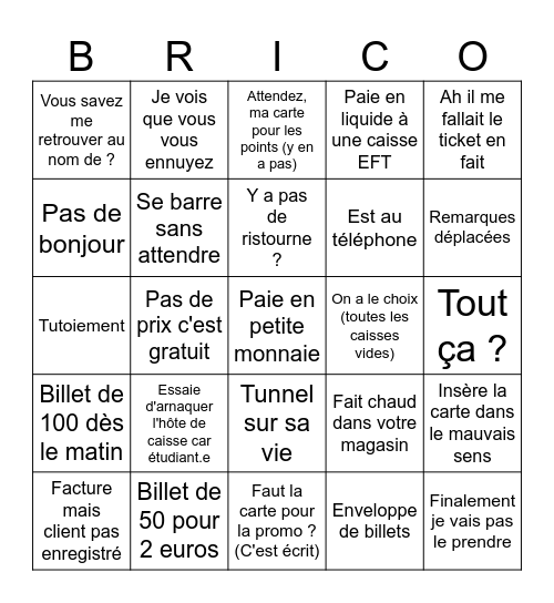Pov t'es caissier.e Bingo Card