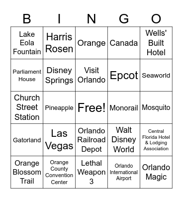 Orlando Hospitality Bingo Card
