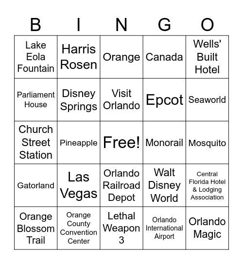 Orlando Hospitality Bingo Card