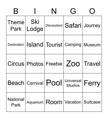 Vacation Bingo Card