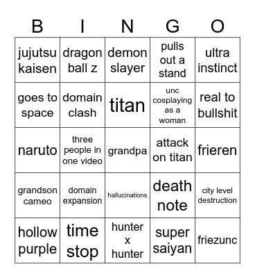 weird anime fights Bingo Card