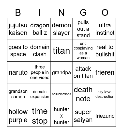 weird anime fights Bingo Card