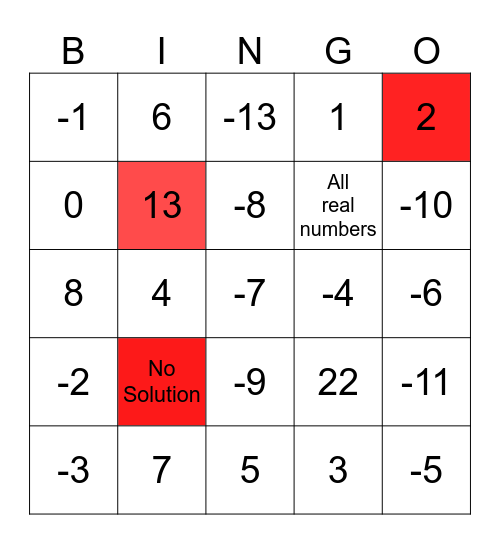1.2 Solve Equations Bingo Card