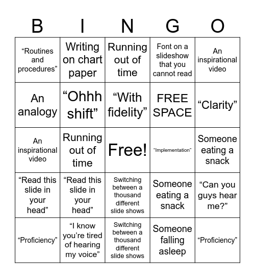 Professional Development Bingo Card