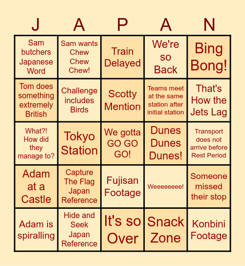 Jet Lag: the Game - Season 19 Bingo Card