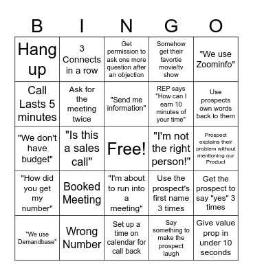 Cold Call Bingo Card