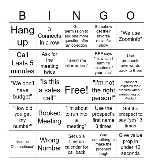 Cold Call Bingo Card