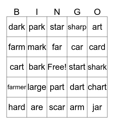 'ar' BINGO Card