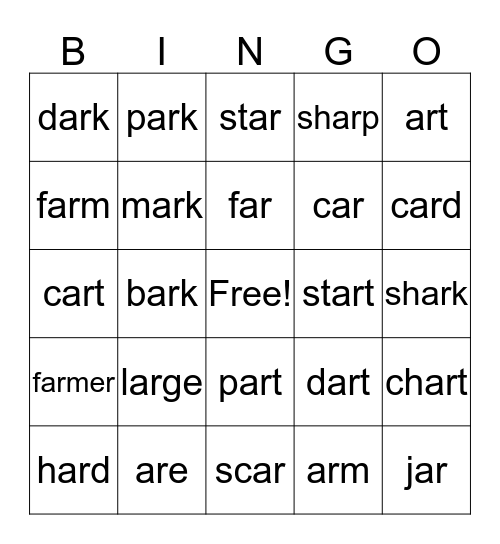 'ar' BINGO Card