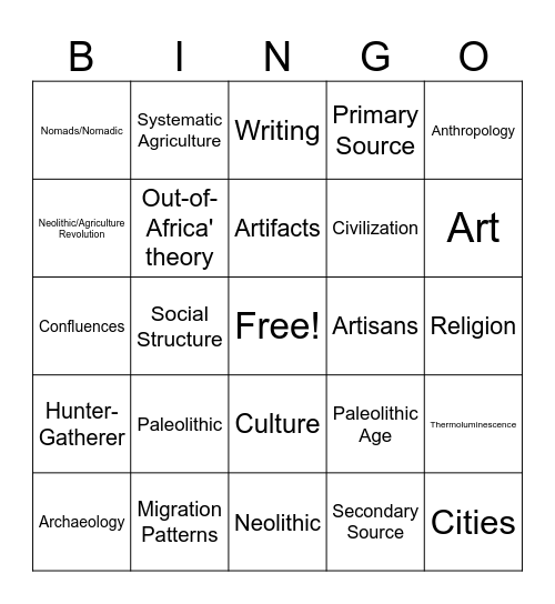 Early Man Bingo Card