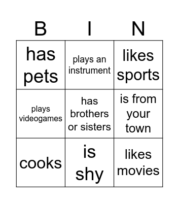 First Clas Day Bingo Card