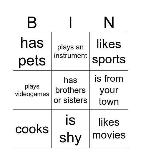 First Clas Day Bingo Card