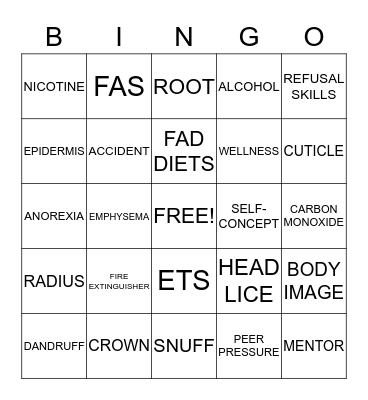 HEALTH Bingo Card