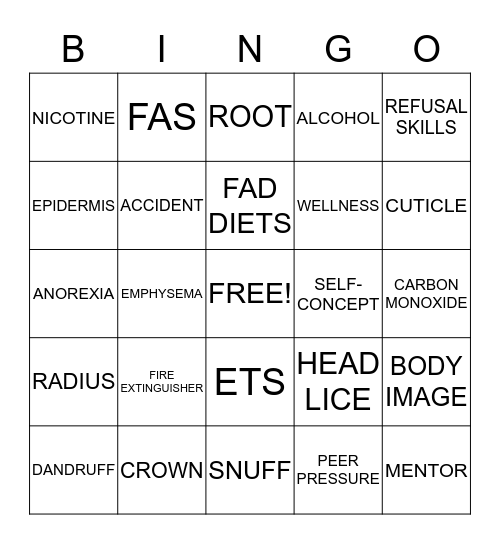 HEALTH Bingo Card