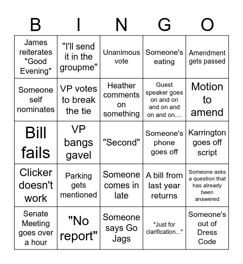 Senate Bingo Card