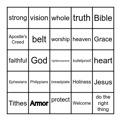 Armor of God: Ephesians 6:10-14 Bingo Card