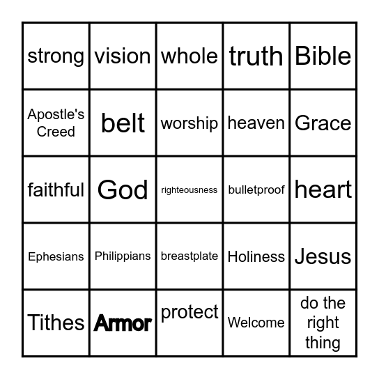 Armor of God: Ephesians 6:10-14 Bingo Card