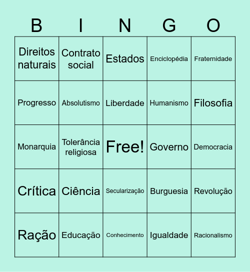 Iluminismo Bingo Card