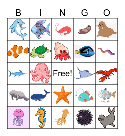 Sea Creature Bingo Card