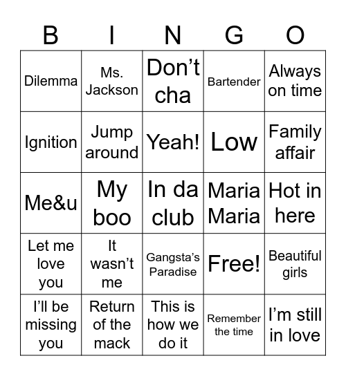 Music Bingo Card