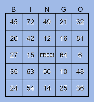 Multiplication Facts Bingo Card