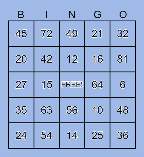 Multiplication Facts Bingo Card