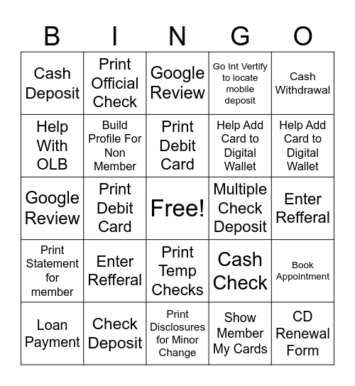 AFCU-TellerEnter Referal Bingo Card