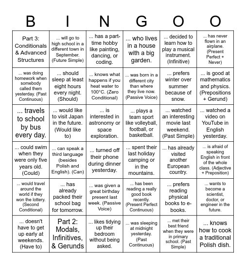 revision Bingo Card