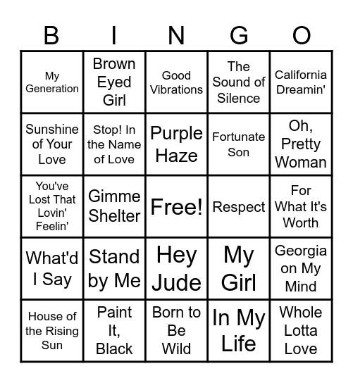60's Bingo Card