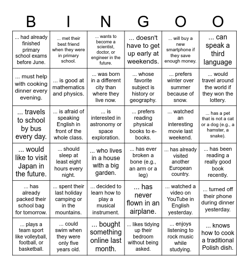 revision Bingo Card