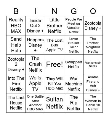 Movie Night Bingo Card