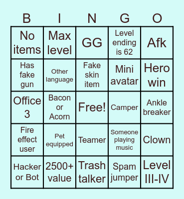 Murder Mystery 2 Bingo Card