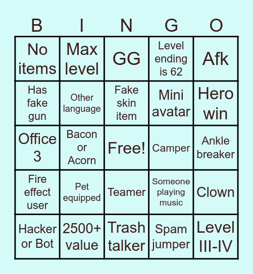 Murder Mystery 2 Bingo Card