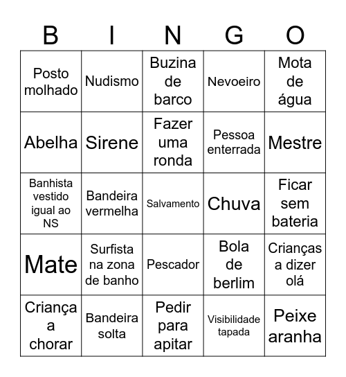 Bingo da Resgate Bingo Card