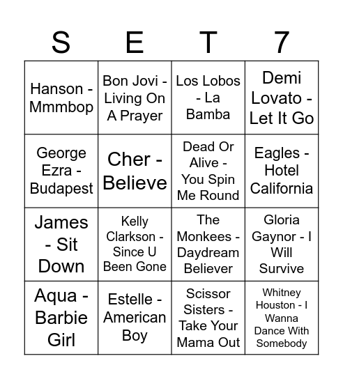 Music Bingo Short Set 7 Bingo Card