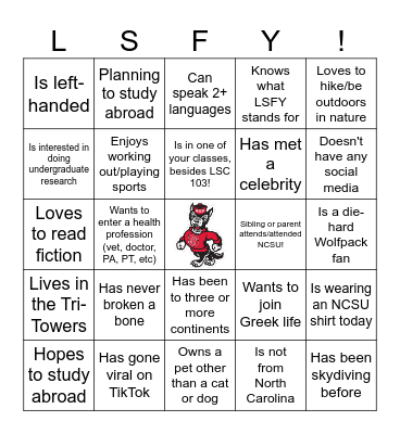 First Day of Class BINGO! Bingo Card