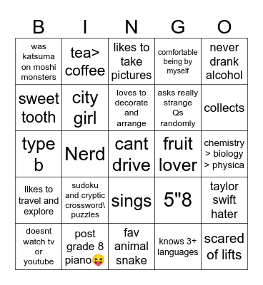 me Bingo Card