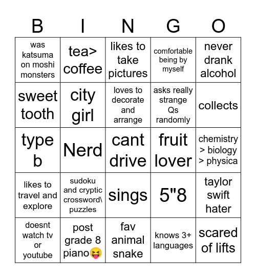 me Bingo Card