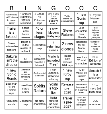 Smash 6 predictions Bingo Card