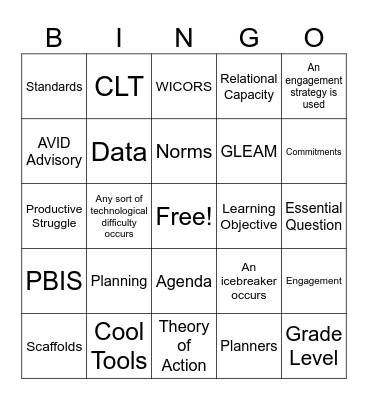 Back to School BINGO Card