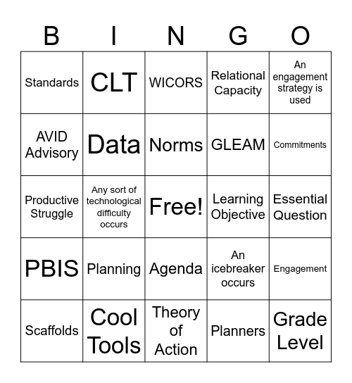 Back to School BINGO Card