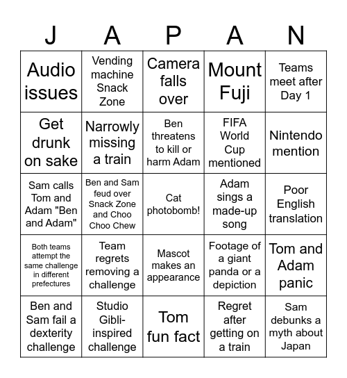 JAPANORAMA Bingo Card