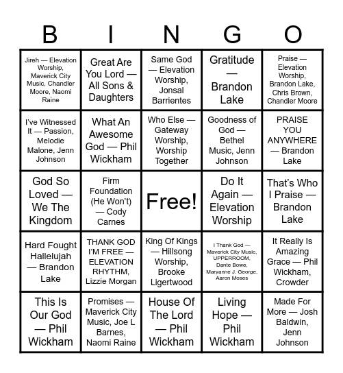 Top Modern Christian Bingo Card