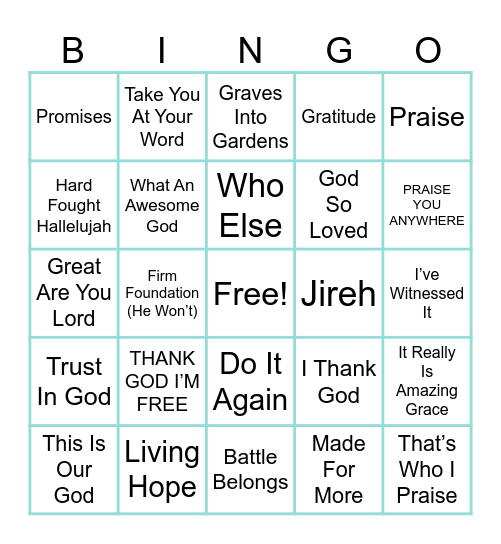 Top Modern Worship Bingo Card