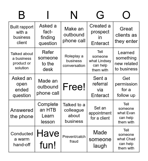 Business Bingo Friday Bingo Card