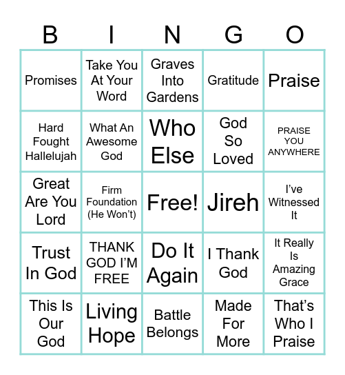 Top Modern Worship Bingo Card