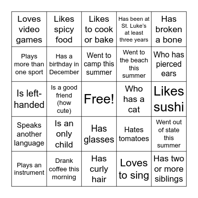 Find someone who... Bingo Card