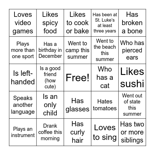 Find someone who... Bingo Card